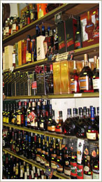 shelf with rare exquisite liquors in Rosemont liquors