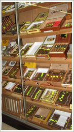 shelf with rare exquisite cigars in Rosemont liquors