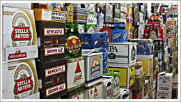 shelf with selection beers in Rosemont liquors