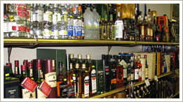selection of strong liquors vodka, cognac, brandy, scotch