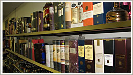 selection of strong liquors vodka, cognac, brandy, scotch